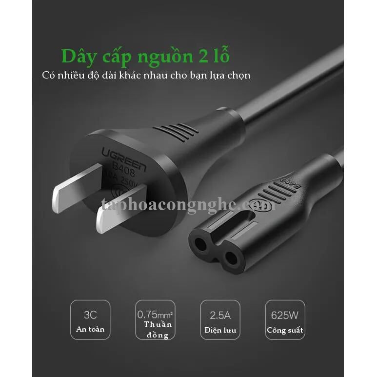 Ugreen 40311 0.5m Màu Đen Dây nguồn sạc số 8 CD159 30040311